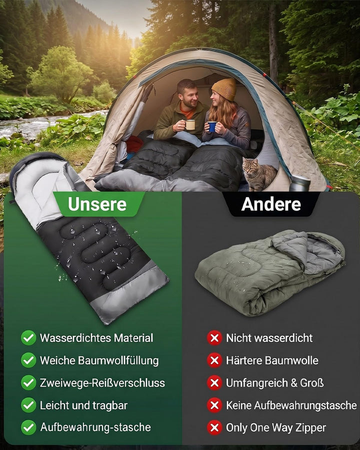 Schlafsack Camping für 3–4 Jahreszeiten, Outdoor-Schlafsack für Erwachsene und Kinder, Kompakter Sch