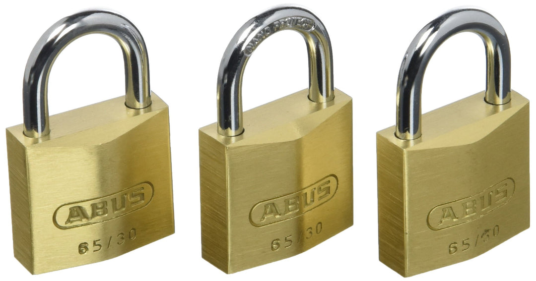 ABUS Vorhängeschloss Messing 65/30 - 3er Set, gleichschliessend - Schlosskörper aus massivem Messing