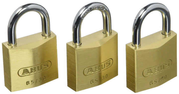 ABUS Vorhängeschloss Messing 65/30 - 3er Set, gleichschliessend - Schlosskörper aus massivem Messing