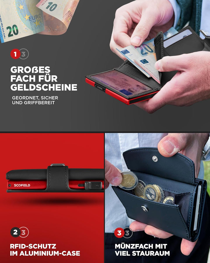 SF SCOFIELD Geldbörse Herren mit Münzfach | Portmonee Herren Klein 9-11 Karten | Geldbeutel RFID Sch