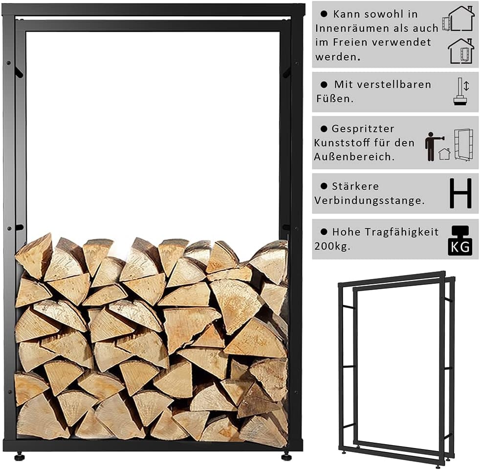 Melko robustes Kaminholzregal für Brenn- und Feuerholz, freistehender Holz-Ständer, aus Eisen, 150 x