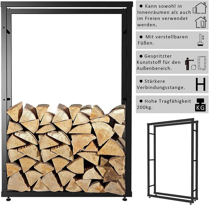 Melko Kaminholzständer Feuerholzablage Kaminholzregal Brennholzhalter 150x40 cm inkl. höhenverstellb
