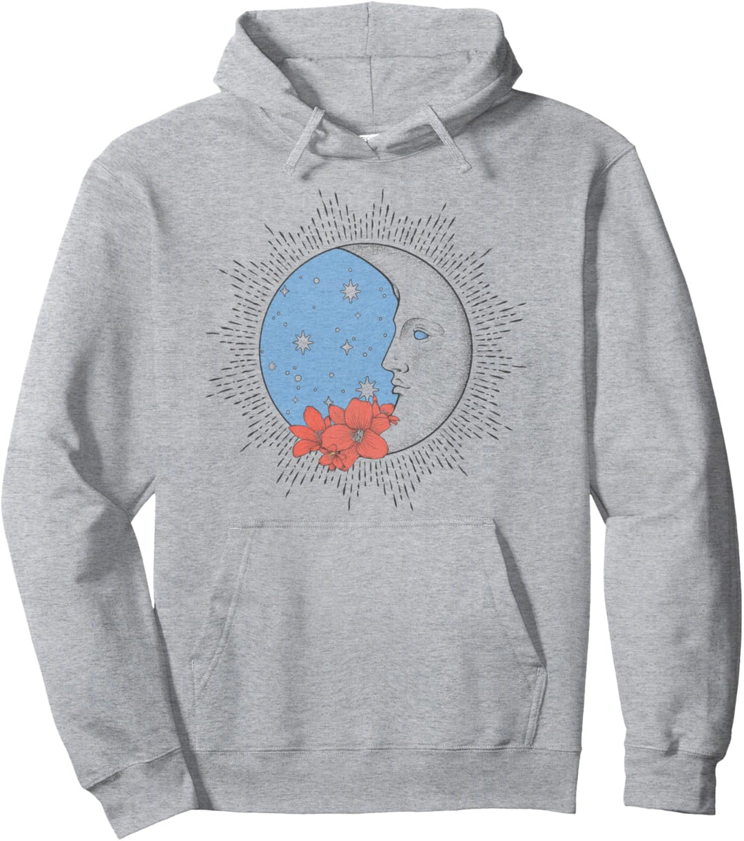 Trendy Floral Moon Profile Pullover Hoodie