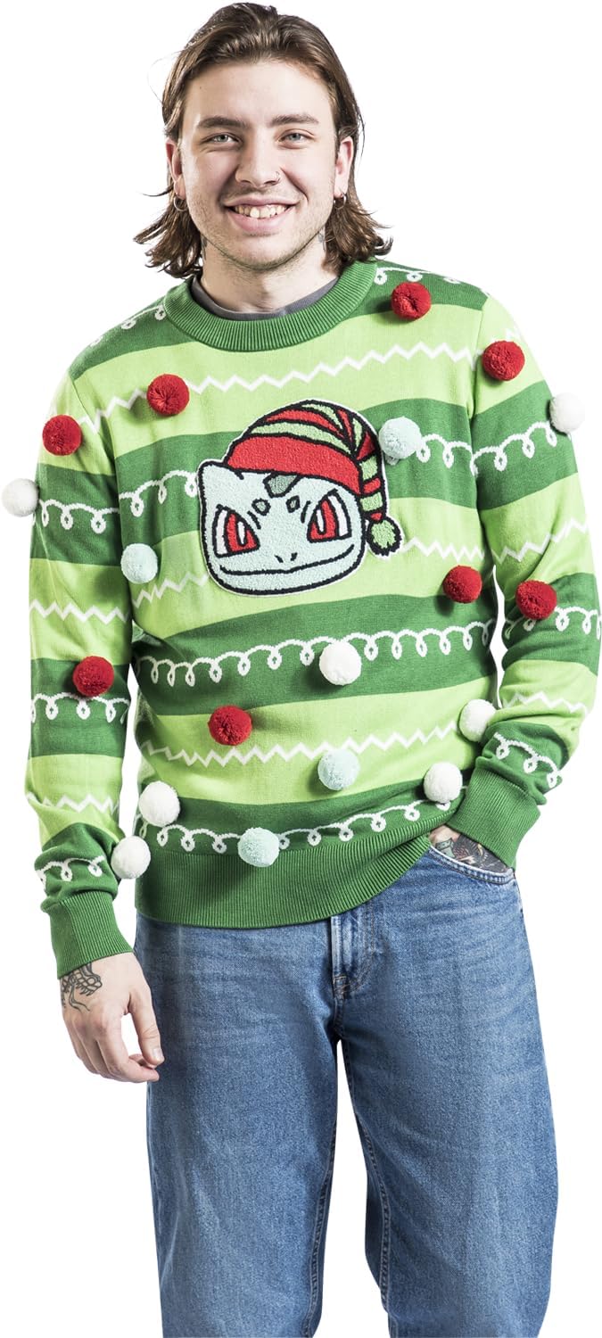 Pokémon Bulbasaur Unisex Strickpullover Multicolor Fan-Merch, Gaming, Weihnachten S Multicolor, S Mu