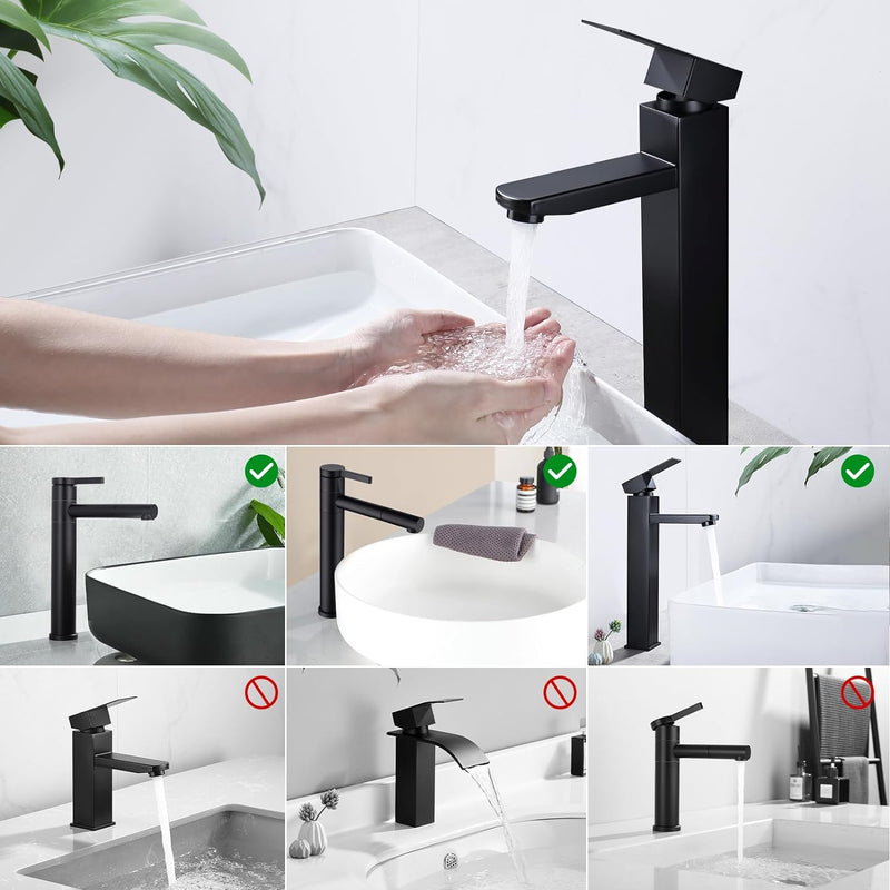 HOMELODY Wasserhahn Bad Schwarz Hoch Waschtischarmatur Mischbatterie Armatur Badezimmer Waschraumarm