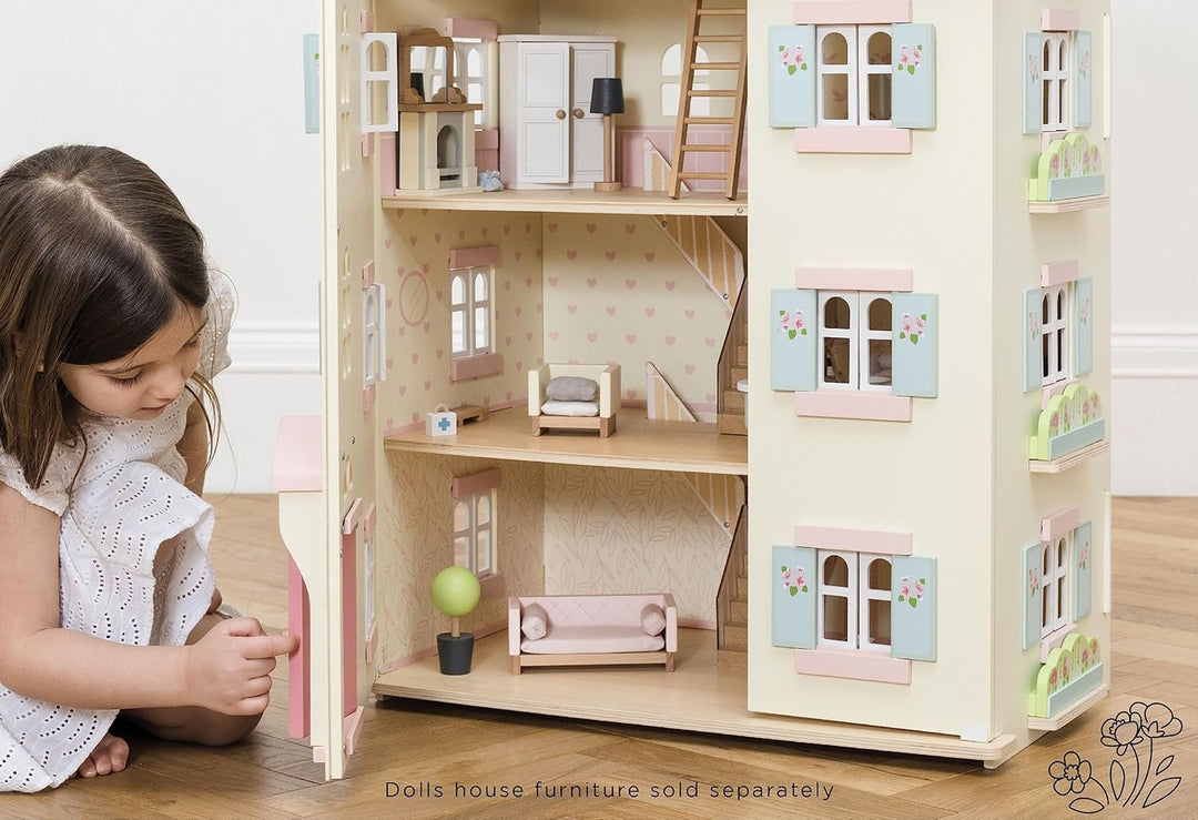 Le Toy Van – Cherry Tree Hall grosses Puppenhaus aus Holz | Puppenhaus-Spielset aus Holz mit 4 Etage
