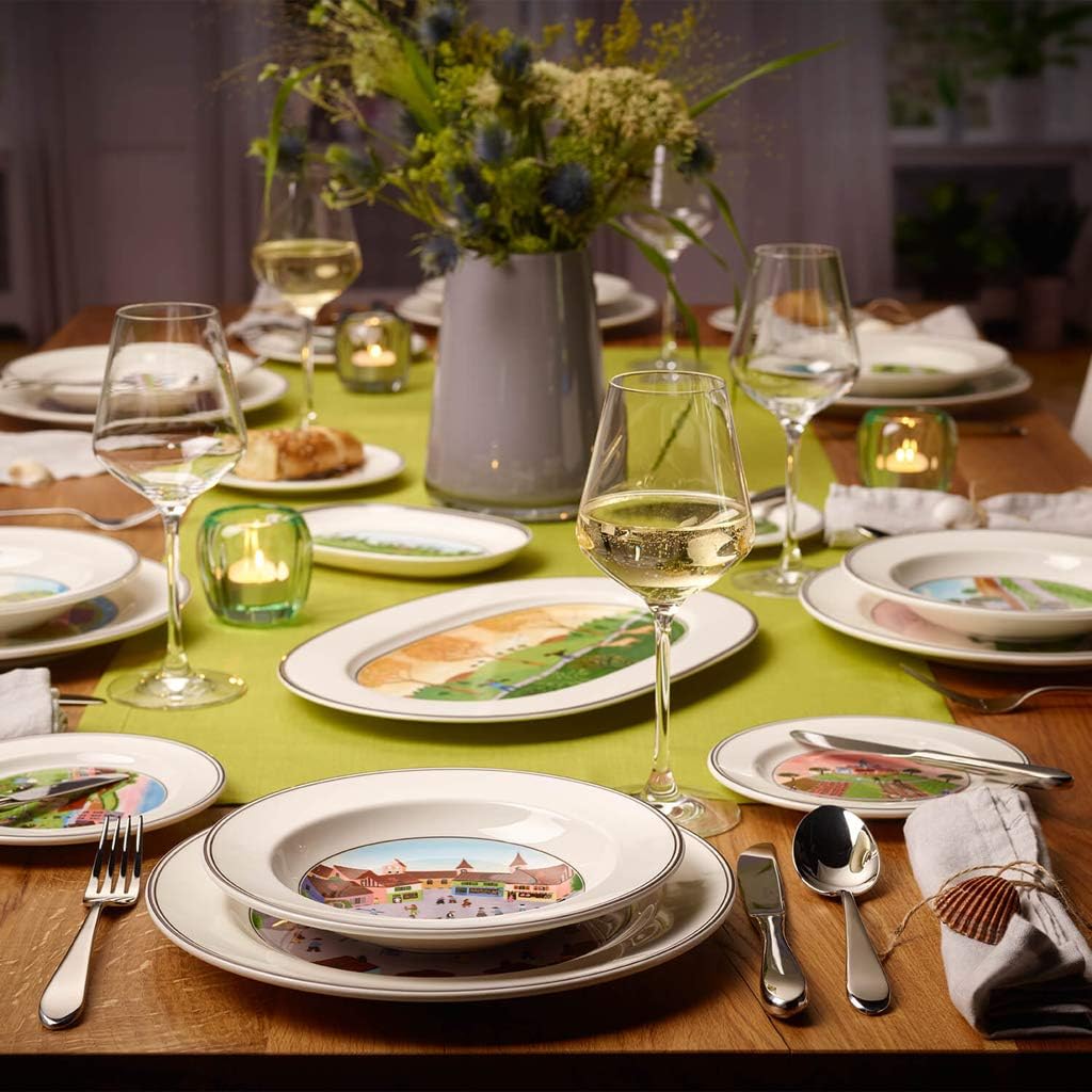 Villeroy und Boch Design Naif Suppenteller "Dorf", 21 cm, Premium Porzellan, Weiss/Bunt Suppenteller
