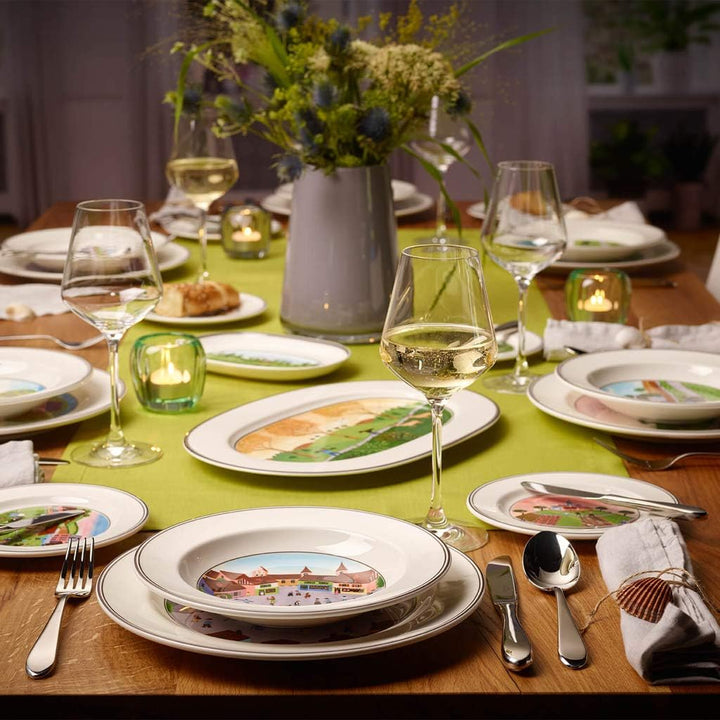 Villeroy und Boch Design Naif Suppenteller "Dorf", 21 cm, Premium Porzellan, Weiss/Bunt Suppenteller