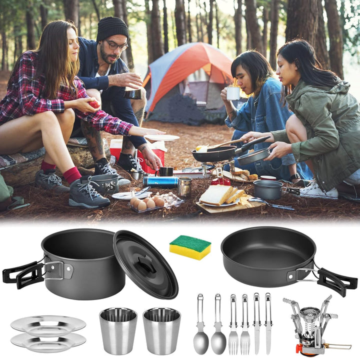 Queta Camping Kochgeschirr Set 17-teiligs Cookware Kit Picknick Töpfen für 2-3 Personen Zum Camping