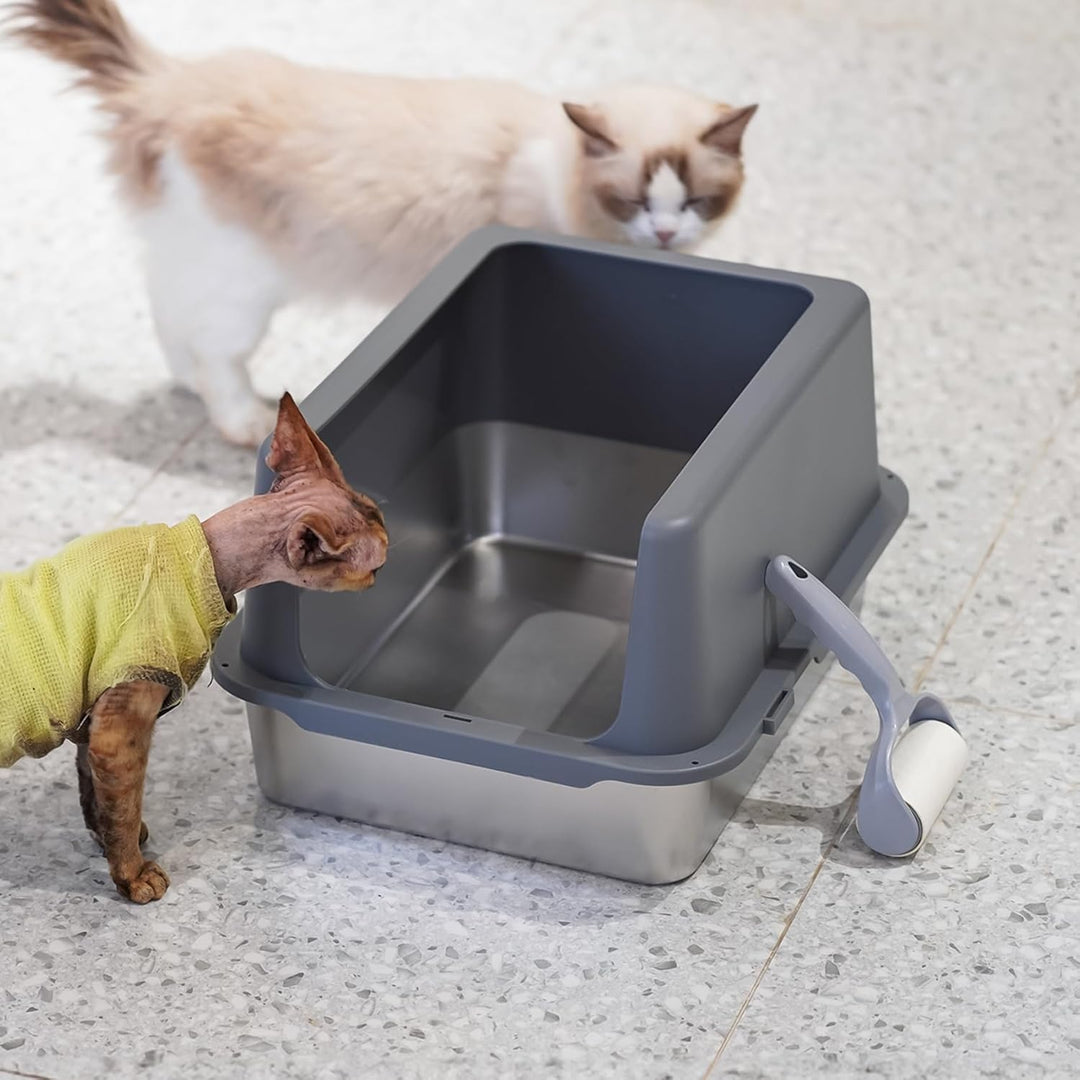 Katzenklo Edelstahl mit Deckel, katzentoilette, 25 cm katzenklo hohem Rand | katzenklo offene, extra