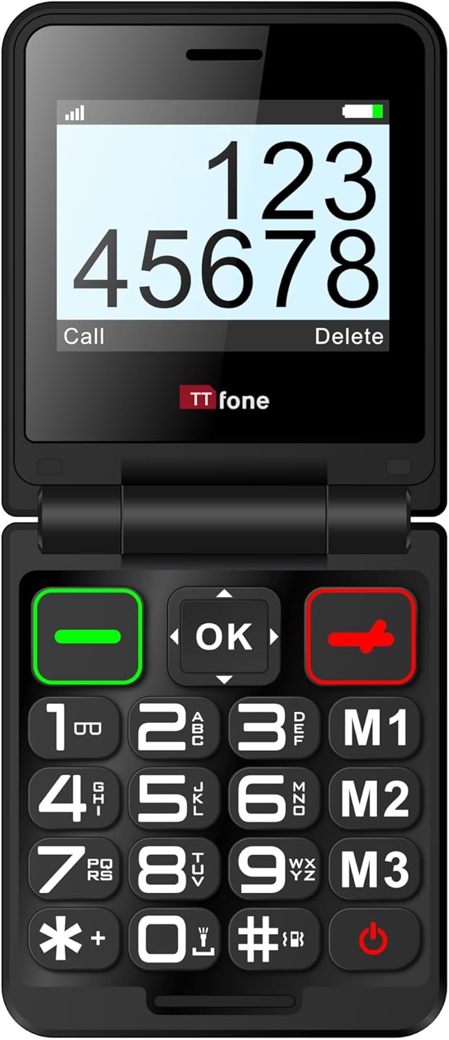 TTfone Klapphandy TT660 mit faltbarem Design, grossen Tasten, Notruf, Langer Akkulaufzeit und 3G & 4