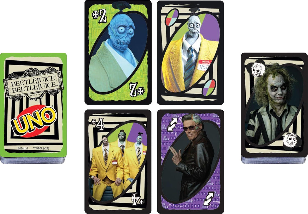 Mattel Games UNO Beetlejuice Beetlejuice Kartenspiel für Kinder, Erwachsene & Familie mit Deck & Son