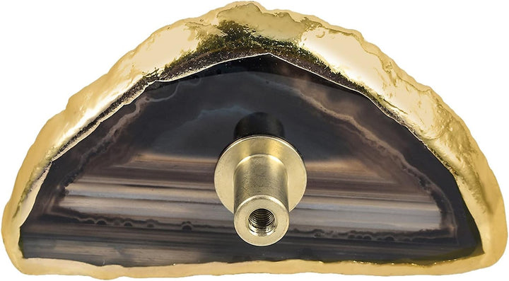 KYEYGWO 4 Stück Schwarz Achat Scheiben Möbelknöpfe mit Schraube, Unregelmässig Messing Schubladenknö