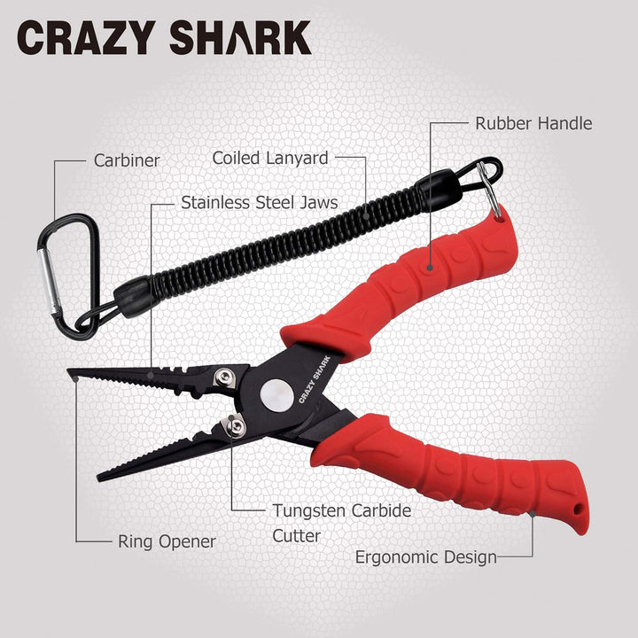 CRAZY SHARK Multifunktionale Angelzangen Linie Cutter Hook Remover Tackle mit Scheide und Lanyard