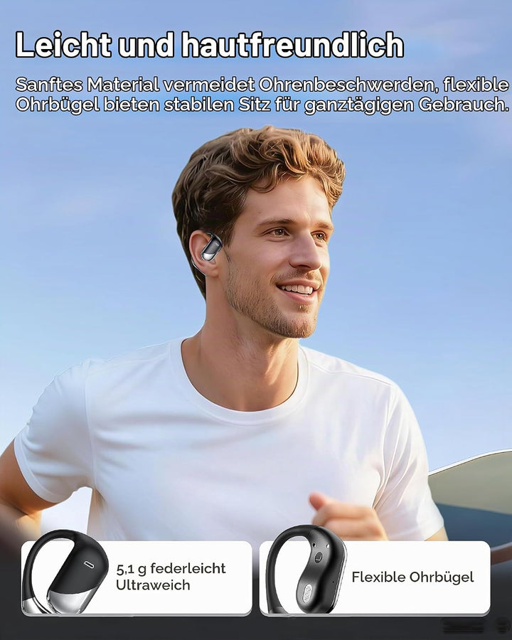 Paekole Offene Ohr Kabellose Ohrhörer, Sport Bluetooth Kopfhörer mit Echtzeitübersetzung, 80 Stunden