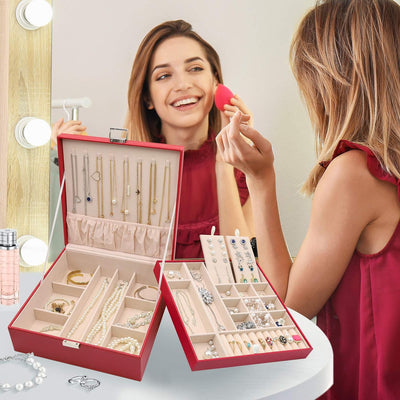ProCase Schmuckschatulle Damen Leder, Schmuckkästchen mit 2 Ebenen Schmuckkasten Schmuckkoffer Schmu