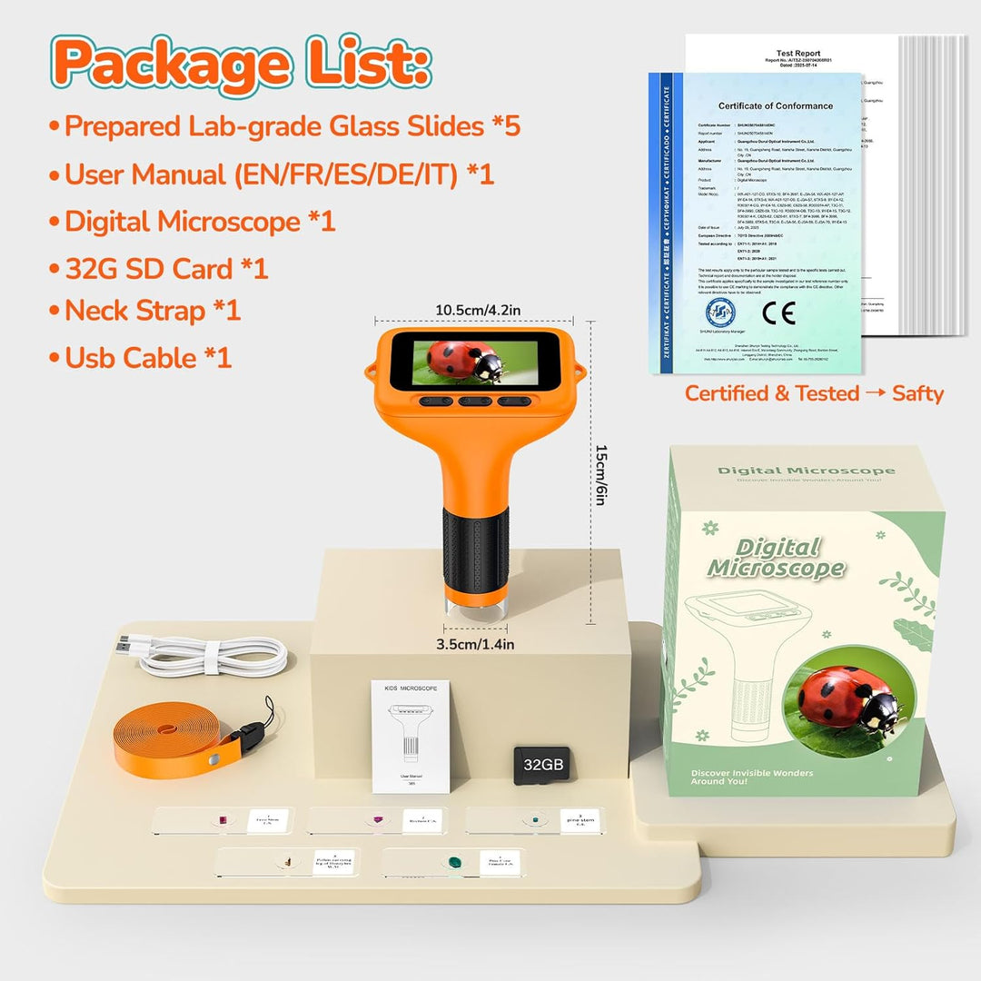 1000X Handheld Digitales Mikroskop für Kinder, 3-Zoll-HD-Bildschirm, Wiederaufladbar, Tragbare Lupe