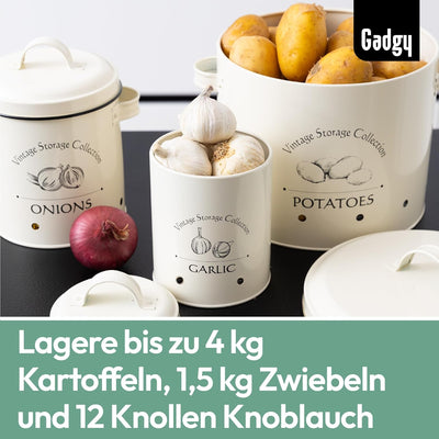 Gadgy Kartoffel Aufbewahrungsbox | 3 St. Vorratsbehälter Set | Zwiebel Aufbewahrung | Knoblauch Aufb