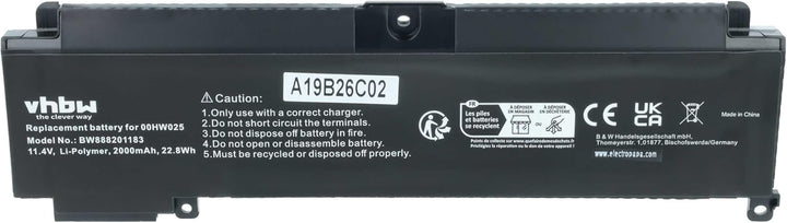 vhbw Akku kompatibel mit Lenovo ThinkPad T460s 20F90019US, T460s 20F9001DUS Notebook (2000mAh, 11,4V