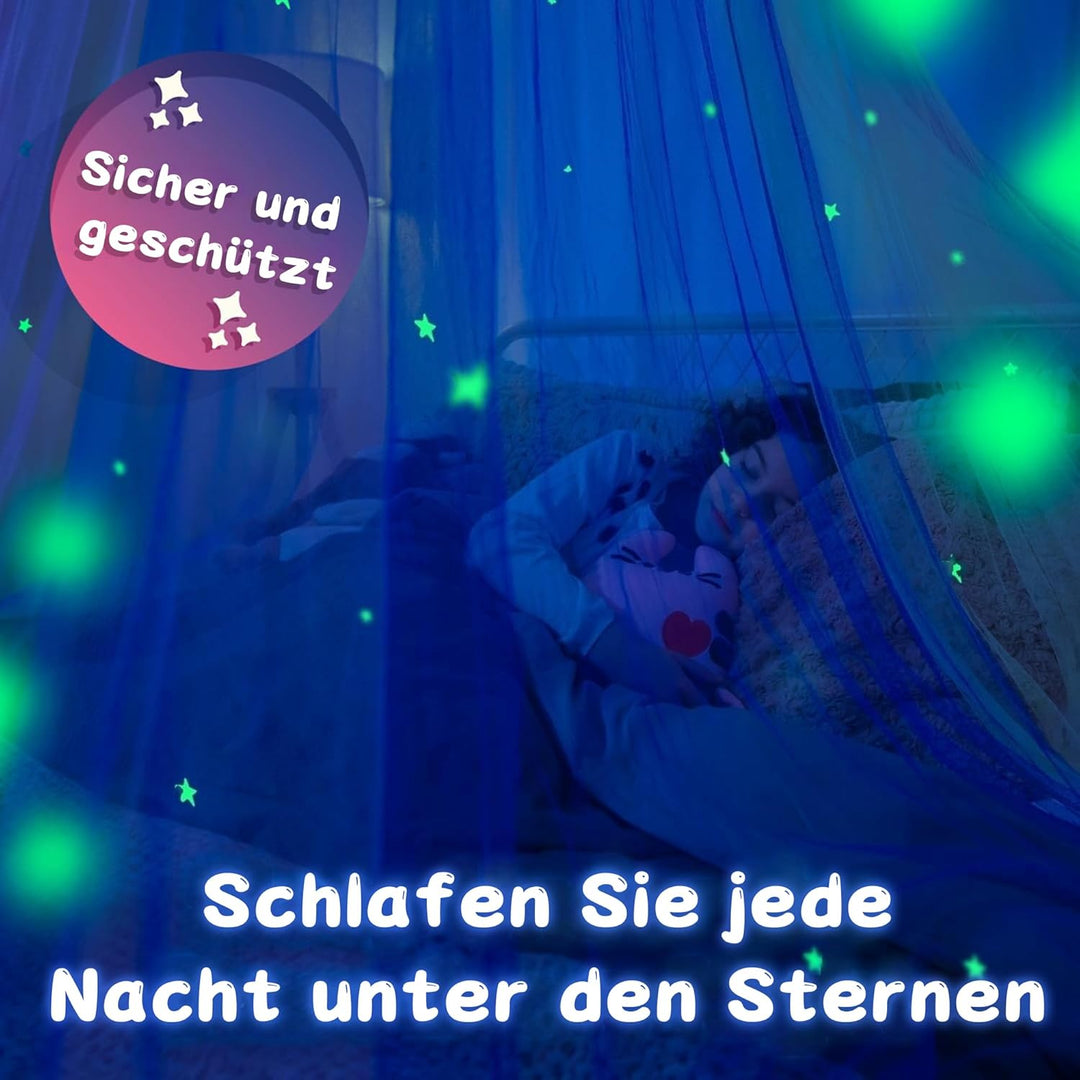 Hausbett Himmel Deko mit Leuchtenden Sternen, 2 Betthimmel & 1 Wimpelkette | Babybett Himmel für Kin