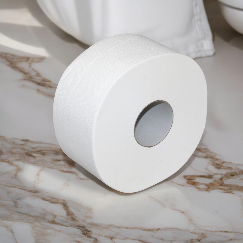 Mini-Jumbo Toilettenpapier | 12 Rollen | Zellstoff | 2-lagig | 900 Abrisse pro Rolle | geprägt + per