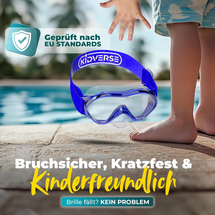 KIDVERSE Taucherbrille Kinder mit Nase - CE & Dermatest geprüfte Kinder Taucherbrille mit Stoffband