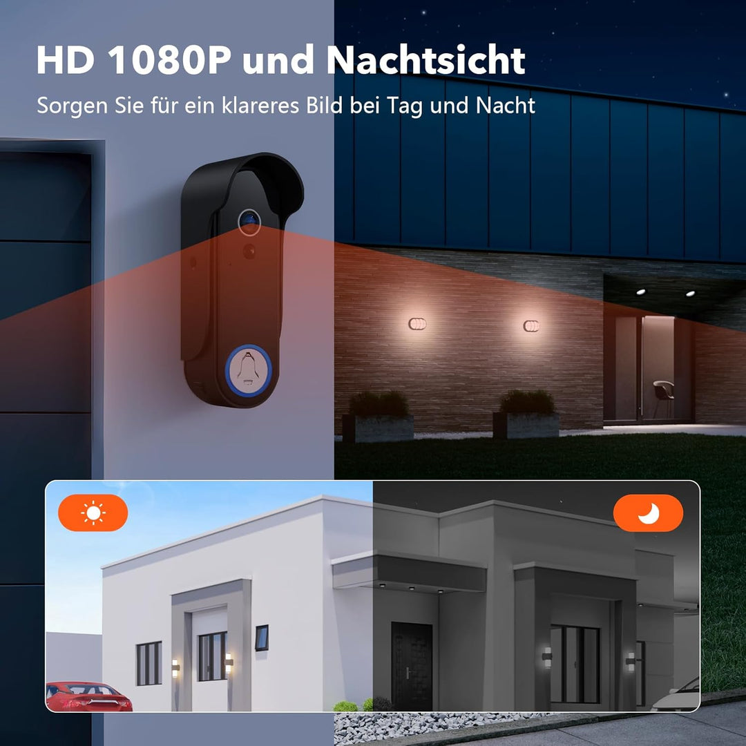 WLAN Video Türsprechanlage mit 7''Touchscreen, 1080P Kabellose Türklingel mit Kamera und Monitor,Bew