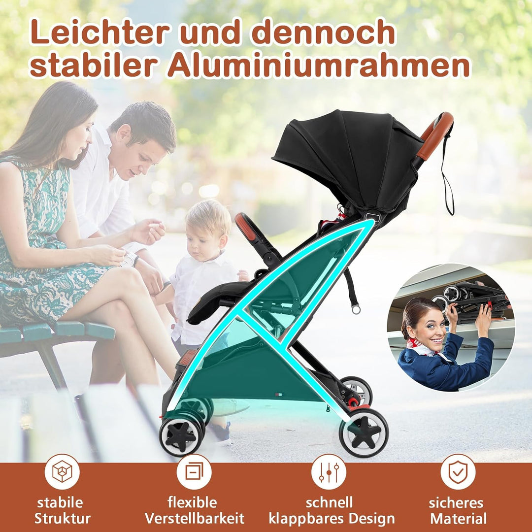 COSTWAY Kinderwagen faltbar, Kinderbuggy mit verstellbare Rückenlehne &amp; Verdeck, Reisebuggy mit Lieg