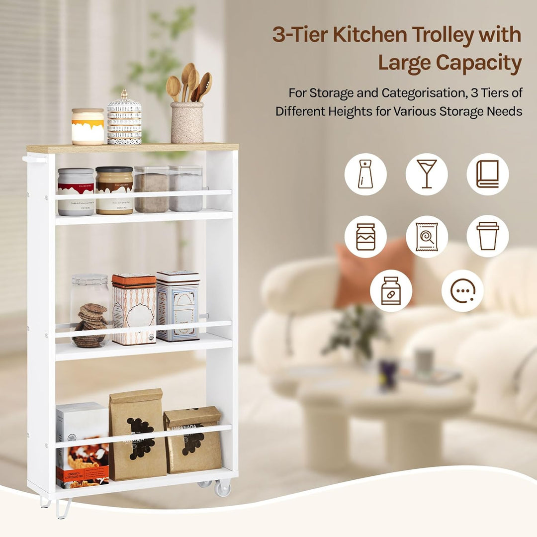 WOLTU Küchenwagen mit 3 Ebenen, Küchenregal Servierwagen Nischenregal mit Rollen, Rollwagen Rollcont