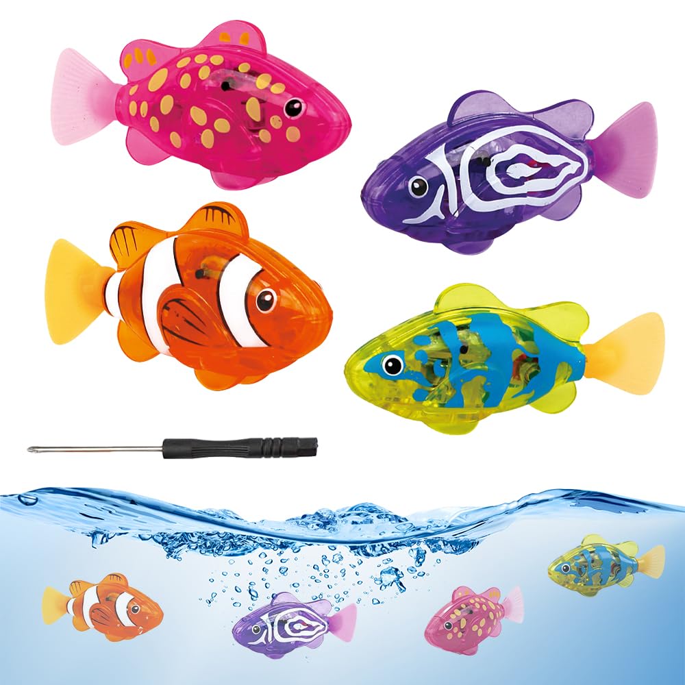 4PCS Robo Fisch Katze Spielzeug, Elektronischer HaustierFisch, Roboter Fischs mit Leuchtende, Batter