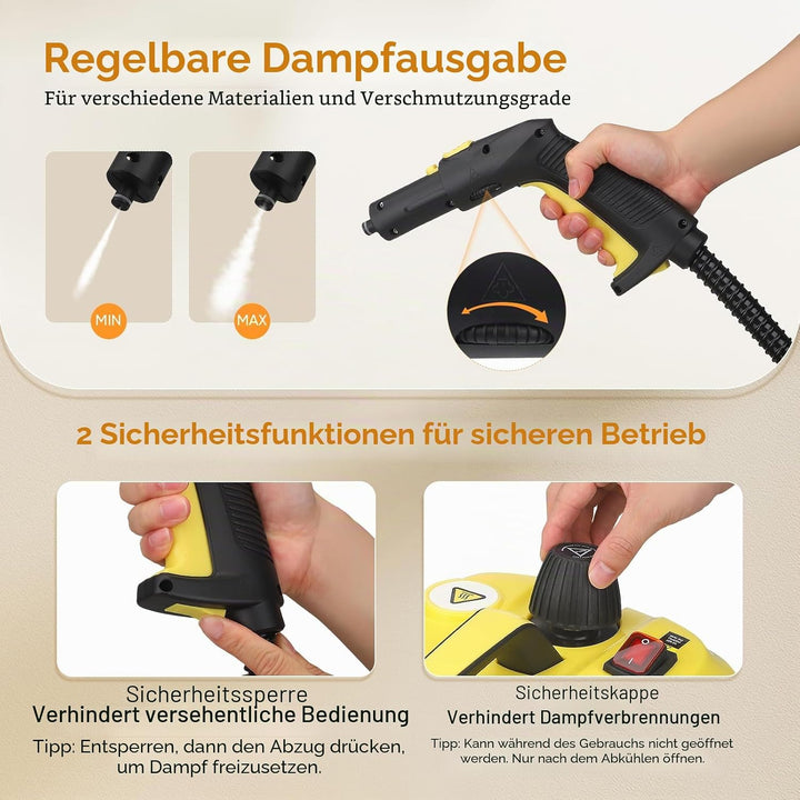 Dampfreiniger, 2000 W, professioneller Dampfreiniger, schnelles Aufheizen bis zu 320 °C, Wassertank