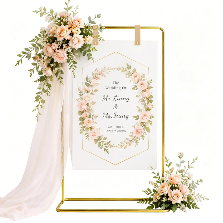 Hochzeitsschild Halter Metall 80 * 50 * 173cm, Verstellbare Staffelei für Willkommensschild, Sitzpla