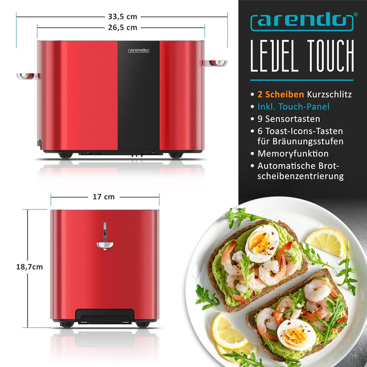 Arendo - Edelstahl Toaster 2 Scheiben - Touchscreen – Doppelwandgehäuse – 800 W – Integrierter Brötc