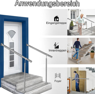 YRHome Edelstahl Eingangsgeländer Treppengeländer 120cm Handlauf Geländer für Treppen Pflegeleicht W