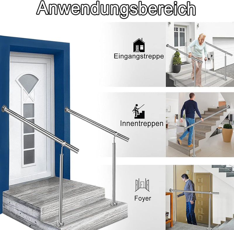 YRHome Edelstahl Eingangsgeländer Treppengeländer 120cm Handlauf Geländer für Treppen Pflegeleicht W