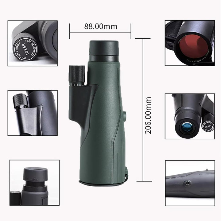 Monokular 12x56ED mit Entfernungsmesser Teleskop IPX7 Stickstoffgefüllt Wasserdicht, 21MM Okular，BAK