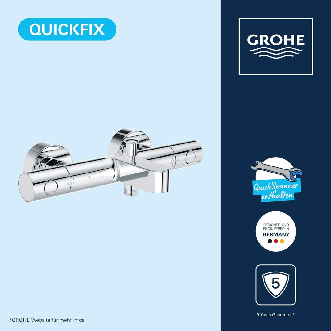 GROHE Precision Get - Thermostat-Wannenbatterie (für die Wandmontage, S-Anschlüsse, mit Schmutzfangs