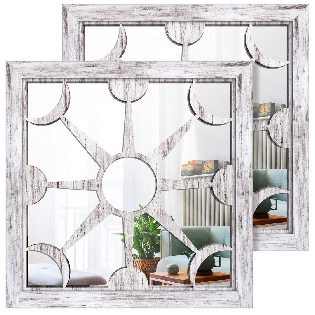 ART-GIFTREE Wandspiegel Square Dekor 2 Stück, Bauernhaus Spiegel Holz 30x30 cm für Wohnzimmer, Flur,