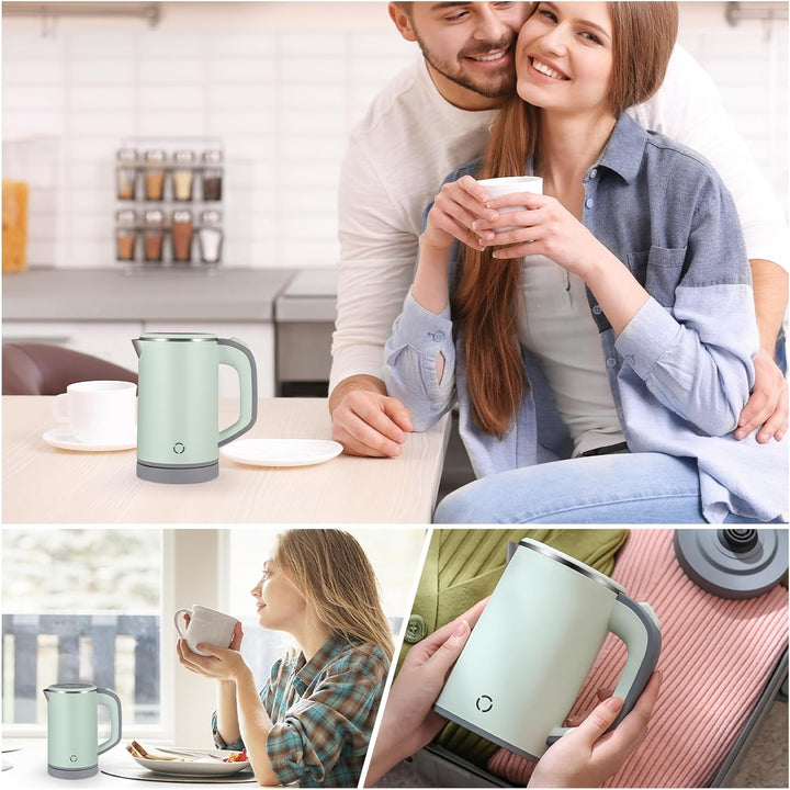 Towwoo 800ML Reisewasserkocher Klein, 600W 5 Minuten Schnelles Kochen Mini Edelstahl Wasserkocher, Ü