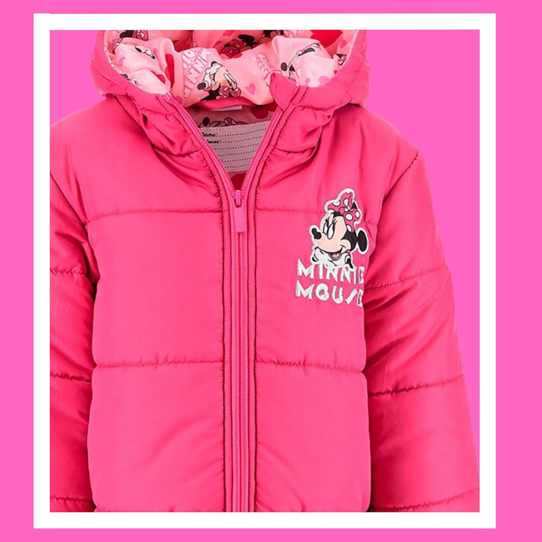 Disney Minnie Mouse Mantel für Mädchen, Warme und Weich Gepolsterte Jacke, Kapuzenmantel für Mädchen