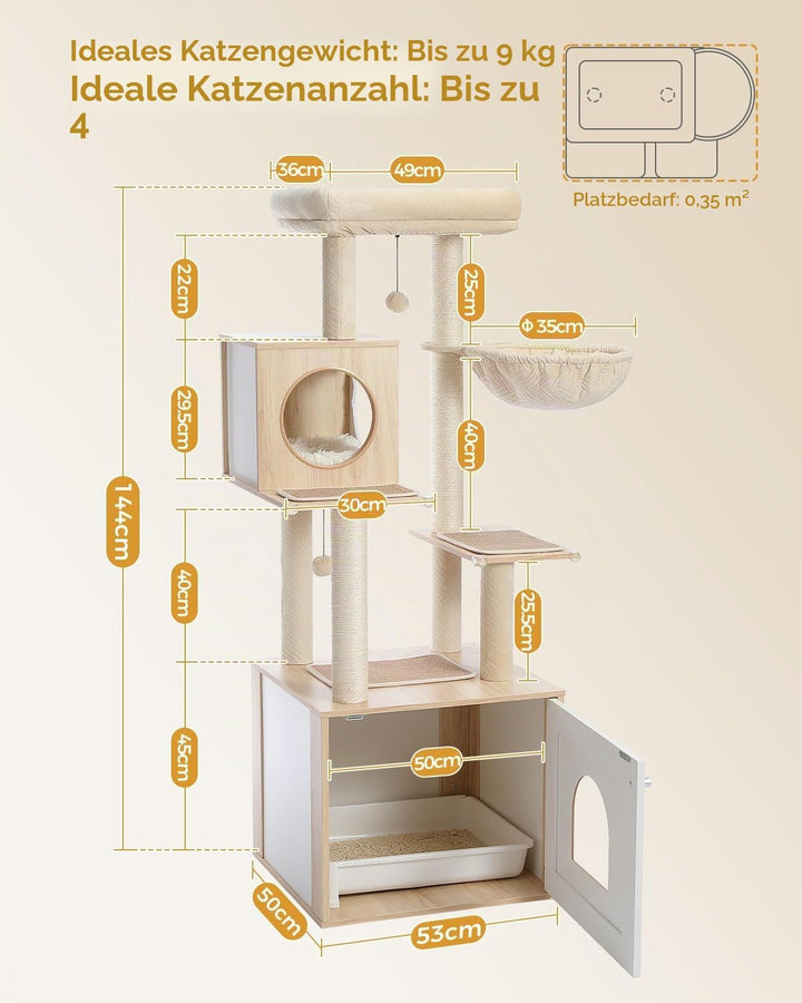 PAWZ Road Moderner Katzenbaum Holz Katzenturm mit Aufbewahrungsschrank Katzentoilette Gehege und ger
