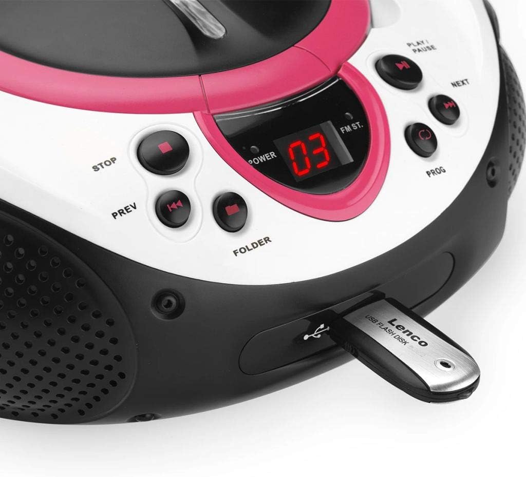 Lenco SCD-38 Tragbares UKW-Radio mit CD/MP3-Player (USB 2.0) Pink