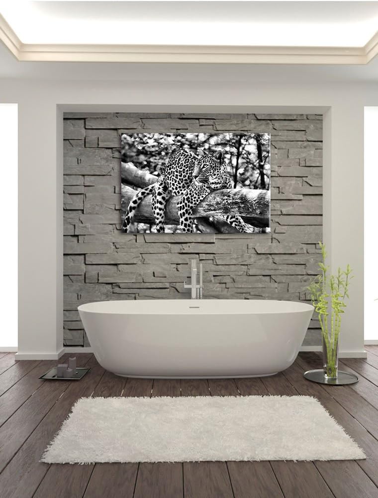 Pixxprint Leopard auf AST als Leinwandbild/Grösse: 100x70 cm/Wandbild/Kunstdruck/fertig bespannt, 10