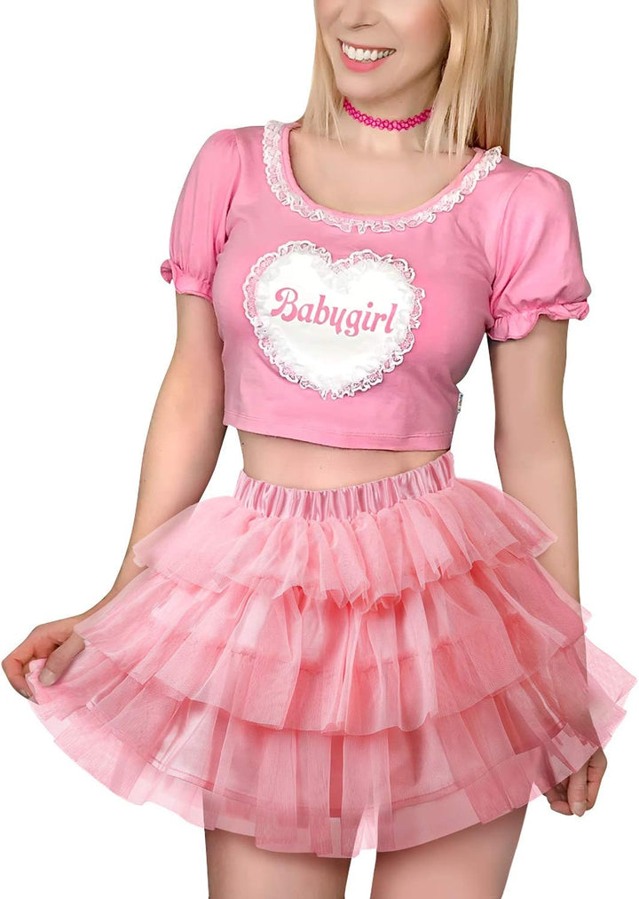 LittleForBig Damen Mesh Tüll Puffy Petticoat Tutu Ballett Bubble Rock Kurzer Ballerina Rock M Rosa,