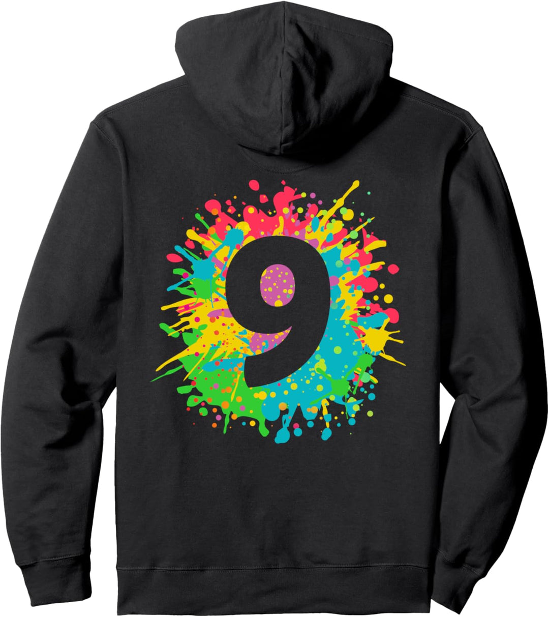 9 Geburtstag für Kinder, Mädchen, Jungen, 9 in Farbspritzern Pullover Hoodie