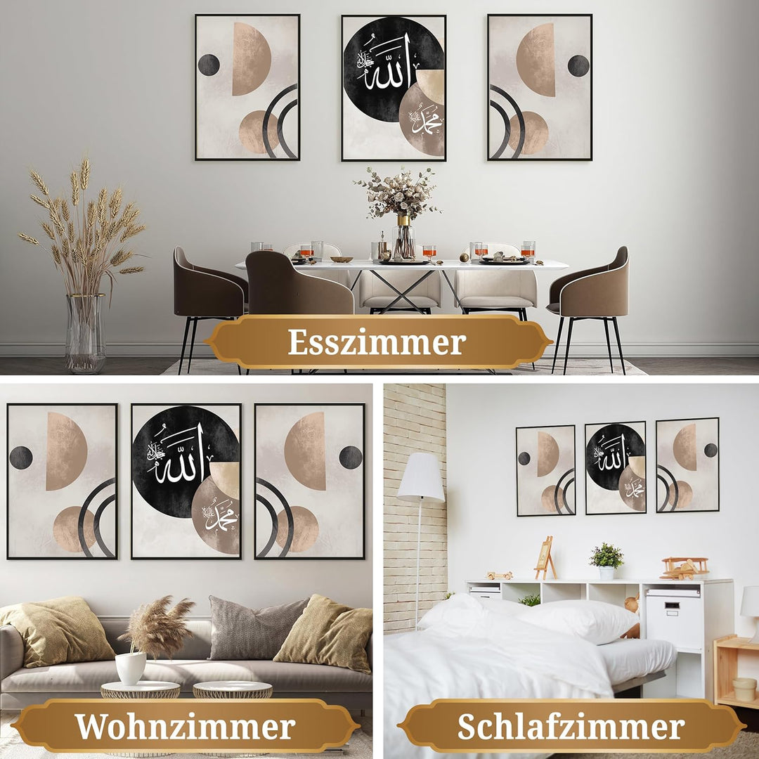 HAVA Artwork Abstract Poster Set XXL 61x91cm mit Rahmen, Islamische Poster, Islamische Bilder, Islam