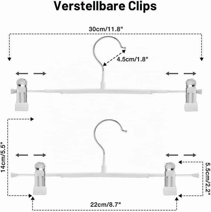 Dünne Hosenbügel, GUANJUNE rutschfeste Hosenbügel mit Verstellbaren Clips, Platzsparende Kleiderbüge