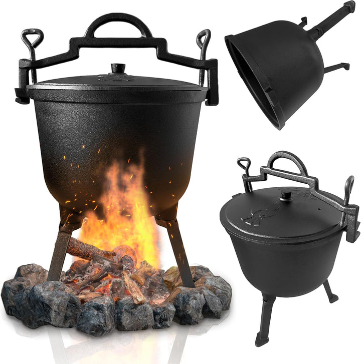 4iQ Group BBQ Dutch Oven Set 10 liter - Feuertopf mit Füssen, Henkel und Deckel - Gusstopf für Outdo