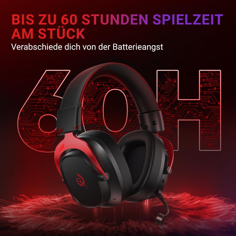 QCY Heroad VT200 Gaming Headset Wireless,2.4Ghz kabellos Headset Mit Mikrofon,7.1 Surround Sound,Blu
