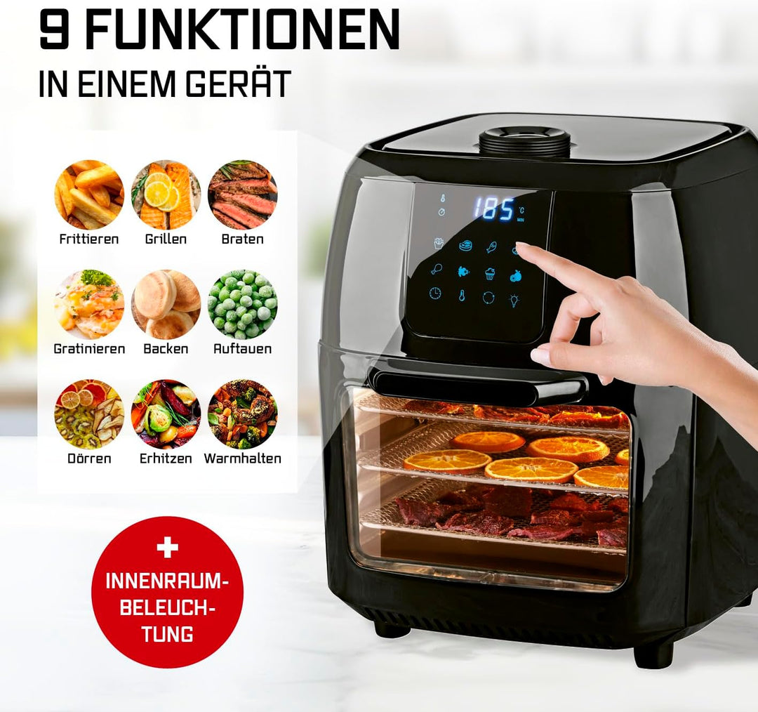 GOURMETmaxx Digitale XXL Heissluft-Fritteuse 9 Liter | Frittieren ohne Fett, Fritteuse, Ofen und Dre
